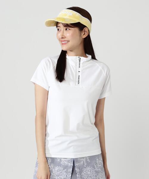 PEARLY GATES(パーリーゲイツ)の「【PEARLY GATES】Nyグリッド2WAYトリコット半袖ハーフジップアップカットソー(Tシャツ/カットソー・レディース・パープル/ネイビー/ホワイト・LARGE/SMALL/MEDIUM)」の2枚目の写真