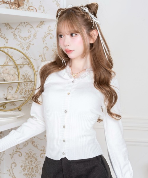 Mejoul(メジュール)の「【2026秋冬新作】胸元レース切替ウエストリブニットトップス(Tシャツ/カットソー・レディース・ピンク/ホワイト/ブラック・F)」の13枚目の写真