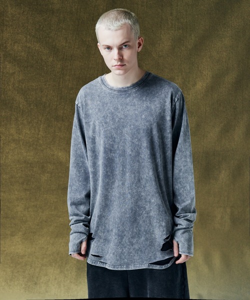 glamb(グラム)の「Damage Cutsew / ダメージカットソー(Tシャツ/カットソー・メンズ・ブラック/グレー/ホワイト・S/M/L)」の1枚目の写真