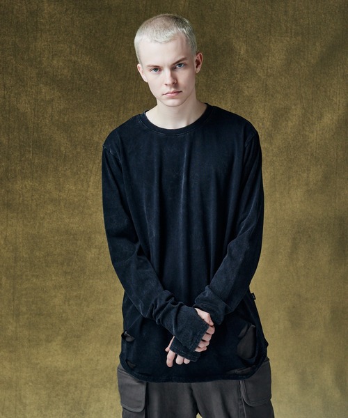 glamb(グラム)の「Damage Cutsew / ダメージカットソー(Tシャツ/カットソー・メンズ・ブラック/グレー/ホワイト・S/M/L)」の3枚目の写真