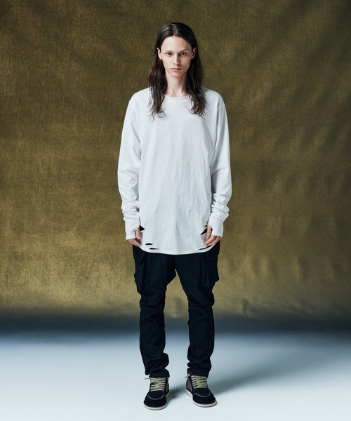 glamb(グラム)の「Damage Cutsew / ダメージカットソー(Tシャツ/カットソー・メンズ・ブラック/グレー/ホワイト・S/M/L)」の13枚目の写真