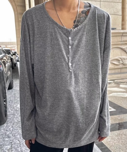 NOWLE(ノウル)の「【NOWLE】ヘンリーネック リブファブリック 長袖 Tシャツ / アーバンリラックス ロングスリーブ(Tシャツ/カットソー・メンズ・アッシュブラウン/ホワイト/ブラック/グレー・X-LARGE/LARGE/MEDIUM)」の13枚目の写真