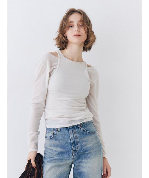 Ungrid(アングリッド)の「ベロアレイヤードロングスリーブTee(Tシャツ/カットソー・レディース・ピンク/オフホワイト/ブラウン・FREE)」の1枚目の写真