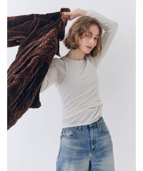 Ungrid(アングリッド)の「ベロアレイヤードロングスリーブTee(Tシャツ/カットソー・レディース・ピンク/オフホワイト/ブラウン・FREE)」の10枚目の写真