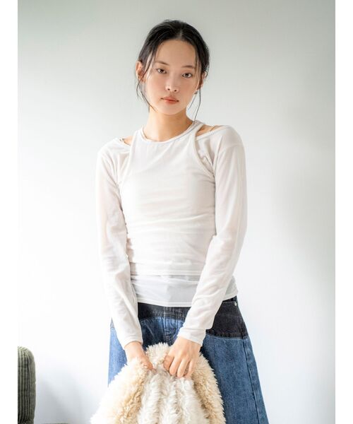 Ungrid(アングリッド)の「ベロアレイヤードロングスリーブTee(Tシャツ/カットソー・レディース・ピンク/オフホワイト/ブラウン・FREE)」の20枚目の写真