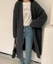 【小柄さんにおすすめ】ローゲージ畦編みロングニットカーディガン 長袖 体型カバー ゆったり 【オフィスカジュアル】【きれいめカジュアル】 レディース韓国風 春服 秋服 冬服