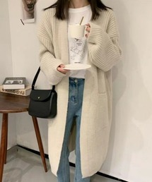 【小柄さんにおすすめ】ローゲージ畦編みロングニットカーディガン 長袖 体型カバー ゆったり 【オフィスカジュアル】【きれいめカジュアル】 レディース韓国風 春服 秋服 冬服