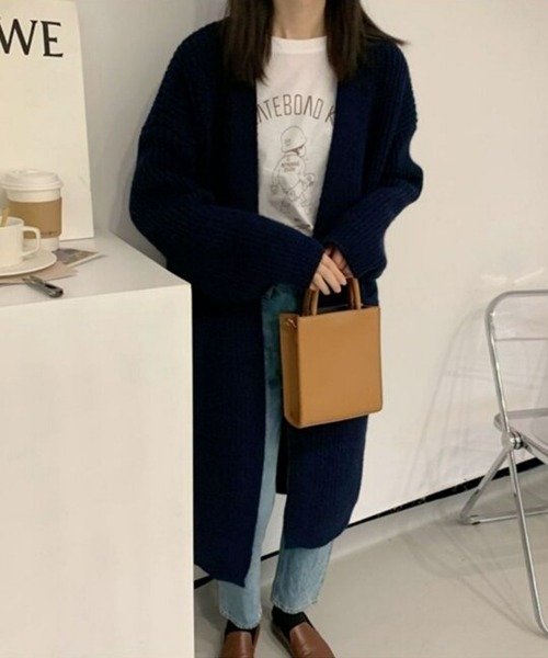 SEU(エスイーユー)の「【小柄さんにおすすめ】ローゲージ畦編みロングニットカーディガン 長袖 体型カバー ゆったり 【オフィスカジュアル】【きれいめカジュアル】 レディース韓国風 春服 秋服 冬服(カーディガン/ボレロ・レディース・ブラック/チャコール/ベージュ/アイボリー・フリー)」の13枚目の写真