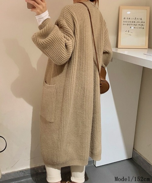 SEU(エスイーユー)の「【小柄さんにおすすめ】ローゲージ畦編みロングニットカーディガン 長袖 体型カバー ゆったり 【オフィスカジュアル】【きれいめカジュアル】 レディース韓国風 春服 秋服 冬服(カーディガン/ボレロ・レディース・ブラック/チャコール/ベージュ/アイボリー・フリー)」の9枚目の写真