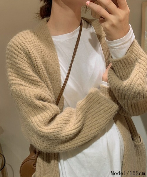 SEU(エスイーユー)の「【小柄さんにおすすめ】ローゲージ畦編みロングニットカーディガン 長袖 体型カバー ゆったり 【オフィスカジュアル】【きれいめカジュアル】 レディース韓国風 春服 秋服 冬服(カーディガン/ボレロ・レディース・ブラック/チャコール/ベージュ/アイボリー・フリー)」の10枚目の写真