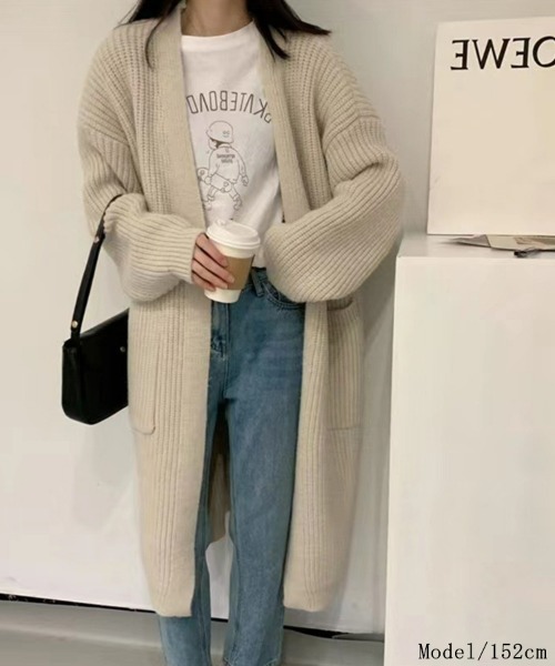 SEU(エスイーユー)の「【小柄さんにおすすめ】ローゲージ畦編みロングニットカーディガン 長袖 体型カバー ゆったり 【オフィスカジュアル】【きれいめカジュアル】 レディース韓国風 春服 秋服 冬服(カーディガン/ボレロ・レディース・ブラック/チャコール/ベージュ/アイボリー・フリー)」の17枚目の写真