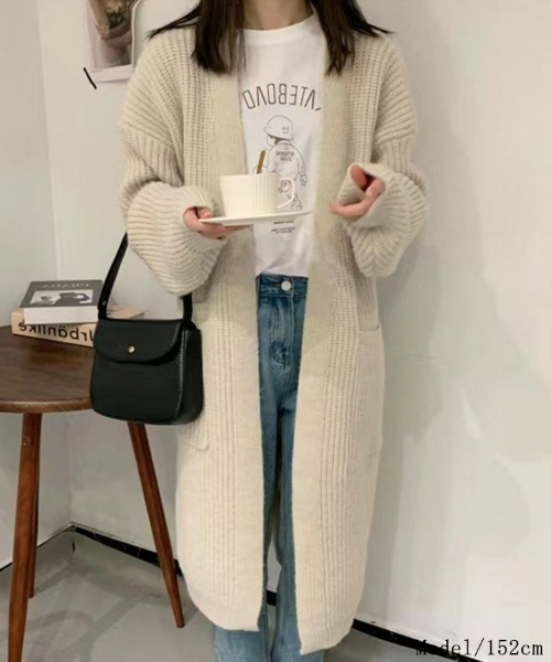 SEU(エスイーユー)の「【小柄さんにおすすめ】ローゲージ畦編みロングニットカーディガン 長袖 体型カバー ゆったり 【オフィスカジュアル】【きれいめカジュアル】 レディース韓国風 春服 秋服 冬服(カーディガン/ボレロ・レディース・ブラック/チャコール/ベージュ/アイボリー・フリー)」の18枚目の写真