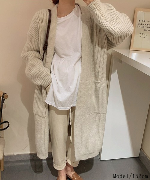 SEU(エスイーユー)の「【小柄さんにおすすめ】ローゲージ畦編みロングニットカーディガン 長袖 体型カバー ゆったり 【オフィスカジュアル】【きれいめカジュアル】 レディース韓国風 春服 秋服 冬服(カーディガン/ボレロ・レディース・ブラック/チャコール/ベージュ/アイボリー・フリー)」の20枚目の写真