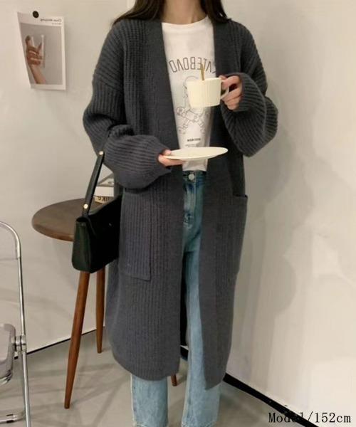 SEU(エスイーユー)の「【小柄さんにおすすめ】ローゲージ畦編みロングニットカーディガン 長袖 体型カバー ゆったり 【オフィスカジュアル】【きれいめカジュアル】 レディース韓国風 春服 秋服 冬服(カーディガン/ボレロ・レディース・ブラック/チャコール/ベージュ/アイボリー・フリー)」の21枚目の写真