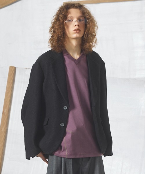 MAISON SPECIAL(メゾンスペシャル)の「《UNISEX》ブッチャーファブリックプライムオーバーサイドジップシングルジャケット/Butcher Fabric Prime-Over Side-zip Single Jacket【MAISON SPECIAL/メゾンスペシャル】■セットアップ対応■(テーラードジャケット・メンズ・ブラック/ブラウン/パープル・2/1/0)」の1枚目の写真