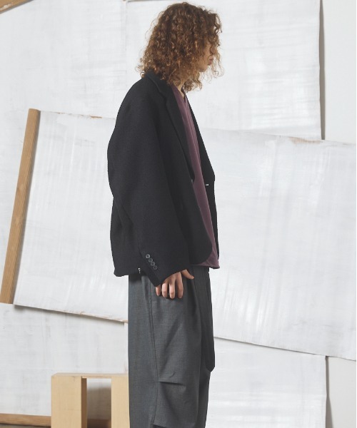 MAISON SPECIAL(メゾンスペシャル)の「《UNISEX》ブッチャーファブリックプライムオーバーサイドジップシングルジャケット/Butcher Fabric Prime-Over Side-zip Single Jacket【MAISON SPECIAL/メゾンスペシャル】■セットアップ対応■(テーラードジャケット・メンズ・ブラック/ブラウン/パープル・2/1/0)」の6枚目の写真
