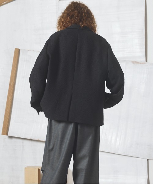 MAISON SPECIAL(メゾンスペシャル)の「《UNISEX》ブッチャーファブリックプライムオーバーサイドジップシングルジャケット/Butcher Fabric Prime-Over Side-zip Single Jacket【MAISON SPECIAL/メゾンスペシャル】■セットアップ対応■(テーラードジャケット・メンズ・ブラック/ブラウン/パープル・2/1/0)」の7枚目の写真
