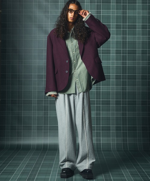 MAISON SPECIAL(メゾンスペシャル)の「《UNISEX》ブッチャーファブリックプライムオーバーサイドジップシングルジャケット/Butcher Fabric Prime-Over Side-zip Single Jacket【MAISON SPECIAL/メゾンスペシャル】■セットアップ対応■(テーラードジャケット・メンズ・ブラック/ブラウン/パープル・2/1/0)」の11枚目の写真