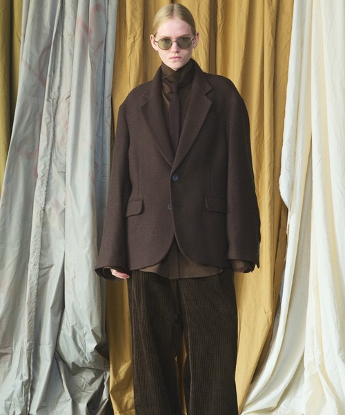 MAISON SPECIAL(メゾンスペシャル)の「《UNISEX》ブッチャーファブリックプライムオーバーサイドジップシングルジャケット/Butcher Fabric Prime-Over Side-zip Single Jacket【MAISON SPECIAL/メゾンスペシャル】■セットアップ対応■(テーラードジャケット・メンズ・ブラック/ブラウン/パープル・2/1/0)」の12枚目の写真