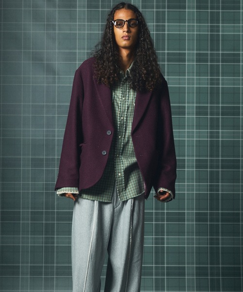 MAISON SPECIAL(メゾンスペシャル)の「《UNISEX》ブッチャーファブリックプライムオーバーサイドジップシングルジャケット/Butcher Fabric Prime-Over Side-zip Single Jacket【MAISON SPECIAL/メゾンスペシャル】■セットアップ対応■(テーラードジャケット・メンズ・ブラック/ブラウン/パープル・2/1/0)」の15枚目の写真