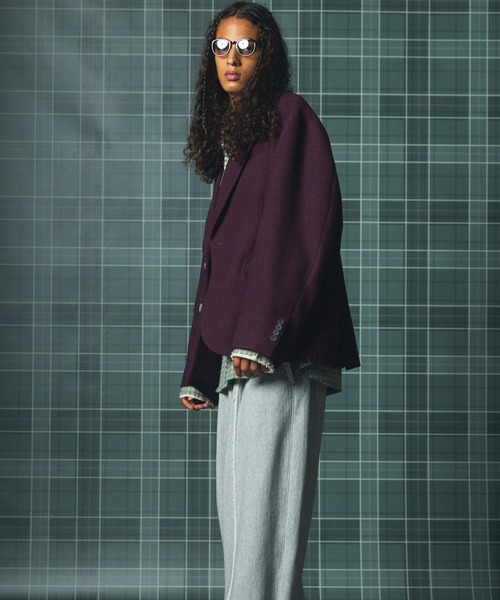 MAISON SPECIAL(メゾンスペシャル)の「《UNISEX》ブッチャーファブリックプライムオーバーサイドジップシングルジャケット/Butcher Fabric Prime-Over Side-zip Single Jacket【MAISON SPECIAL/メゾンスペシャル】■セットアップ対応■(テーラードジャケット・メンズ・ブラック/ブラウン/パープル・2/1/0)」の16枚目の写真