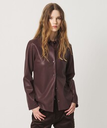 ＜ATTISESSION＞レザーライク カーブ カフス シャツ