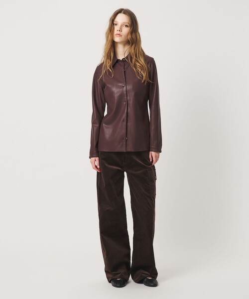 ATTISESSION（アティセッション）の「＜ATTISESSION＞レザーライク カーブ カフス シャツ（シャツ/ブラウス・レディース・ダークブラウン/ブラック・FREE）」の10枚目の写真