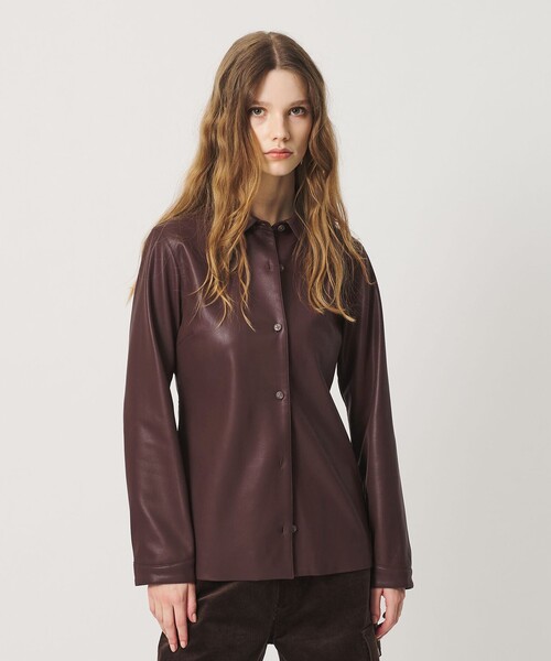 ATTISESSION（アティセッション）の「＜ATTISESSION＞レザーライク カーブ カフス シャツ（シャツ/ブラウス・レディース・ダークブラウン/ブラック・FREE）」の12枚目の写真