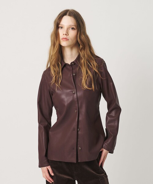 ATTISESSION（アティセッション）の「＜ATTISESSION＞レザーライク カーブ カフス シャツ（シャツ/ブラウス・レディース・ダークブラウン/ブラック・FREE）」の13枚目の写真