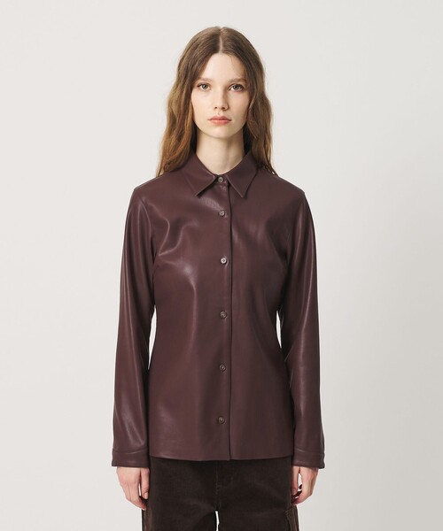 ATTISESSION（アティセッション）の「＜ATTISESSION＞レザーライク カーブ カフス シャツ（シャツ/ブラウス・レディース・ダークブラウン/ブラック・FREE）」の16枚目の写真