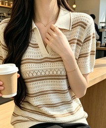 スキッパーカラーニットプルオーバー