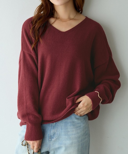 alotta(アロッタ)の「ゆるっとふんわりドルマンニット(ニット/セーター・レディース・モカ/レッド/グリーン/ブラック・M/L/LL)」の4枚目の写真