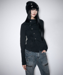 ASYMMETRIC BUTTON COWL JACKET BLACK
