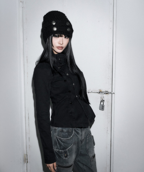 SCHISM INDUCING(スキズムインデューシング)の「ASYMMETRIC BUTTON COWL JACKET BLACK(その他アウター・レディース・その他・FREE)」の7枚目の写真
