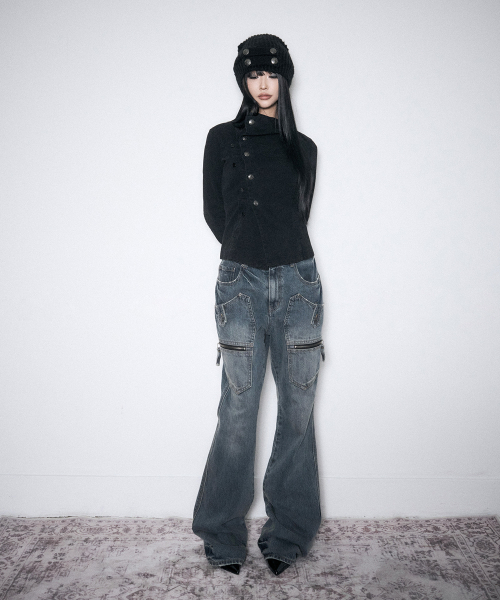 SCHISM INDUCING(スキズムインデューシング)の「ASYMMETRIC BUTTON COWL JACKET BLACK(その他アウター・レディース・その他・FREE)」の9枚目の写真