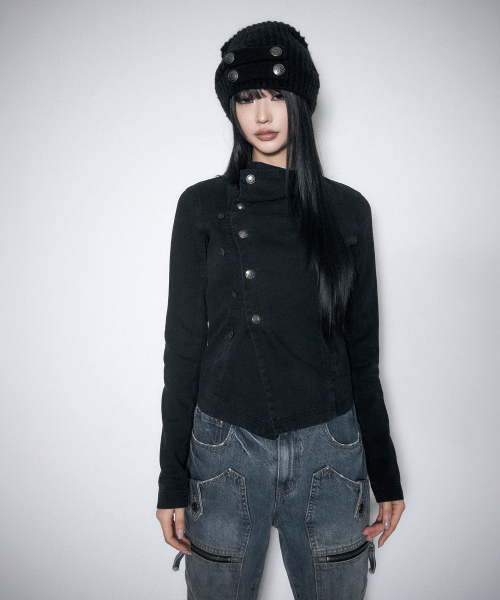 SCHISM INDUCING(スキズムインデューシング)の「ASYMMETRIC BUTTON COWL JACKET BLACK(その他アウター・レディース・その他・FREE)」の12枚目の写真