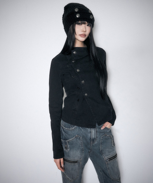 SCHISM INDUCING(スキズムインデューシング)の「ASYMMETRIC BUTTON COWL JACKET BLACK(その他アウター・レディース・その他・FREE)」の13枚目の写真