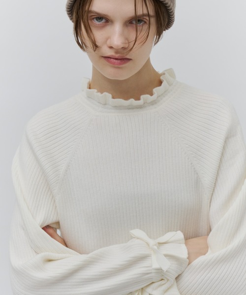 Plumel(プルメル)の「Frill Rib Knit Top / フリルリブニット(ニット/セーター・レディース・グリーン/オフホワイト/ブラック・MEDIUM)」の13枚目の写真