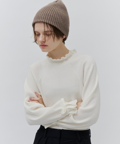 Plumel(プルメル)の「Frill Rib Knit Top / フリルリブニット(ニット/セーター・レディース・グリーン/オフホワイト/ブラック・MEDIUM)」の12枚目の写真