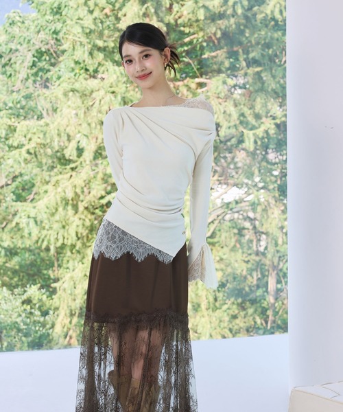 polaura(ポローラ)の「メルトレーススカート(スカート・レディース・ブラウン/ピンク/アイボリー・ST/S)」の9枚目の写真