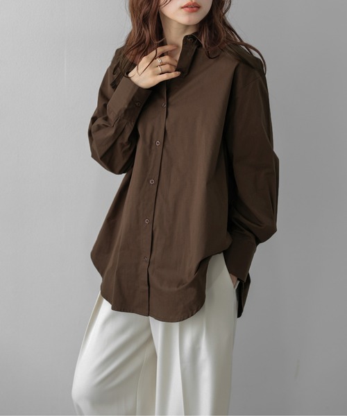 AMELY(エミリー)の「ラウンドヘムオーバーサイズシャツ/体型カバー/こなれ感(シャツ/ブラウス・レディース・ベージュ/ブラウン/ブラック・フリー)」の8枚目の写真