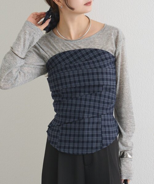 mystic(ミスティック)の「【BLK/WEB限定】チョーカー付き起毛チェックベアビスチェ(シャツ/ブラウス・レディース・ブラック/ネイビー/ブラウン・FREE)」の1枚目の写真
