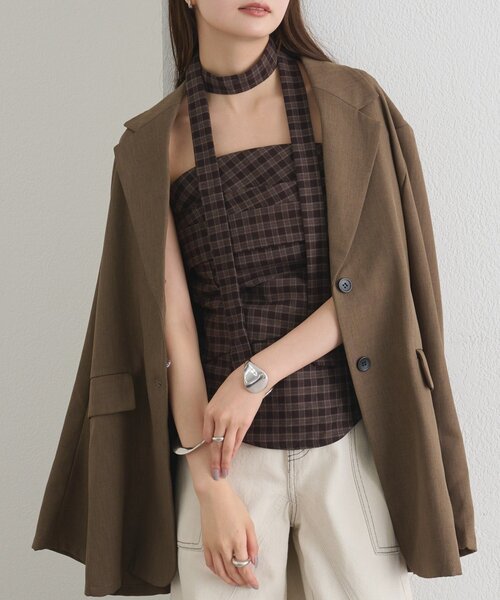 mystic(ミスティック)の「【BLK/WEB限定】チョーカー付き起毛チェックベアビスチェ(シャツ/ブラウス・レディース・ブラック/ネイビー/ブラウン・FREE)」の3枚目の写真