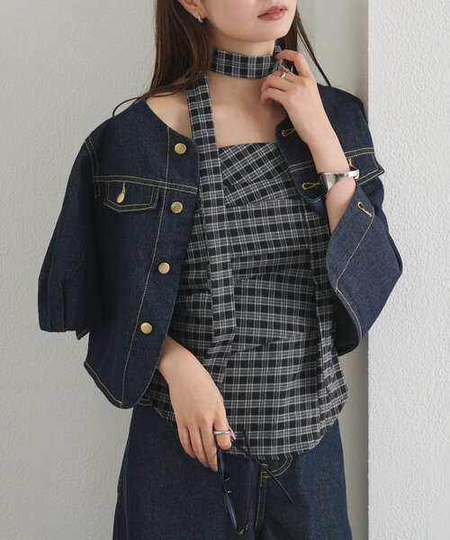 mystic(ミスティック)の「【BLK/WEB限定】チョーカー付き起毛チェックベアビスチェ(シャツ/ブラウス・レディース・ブラック/ネイビー/ブラウン・FREE)」の2枚目の写真