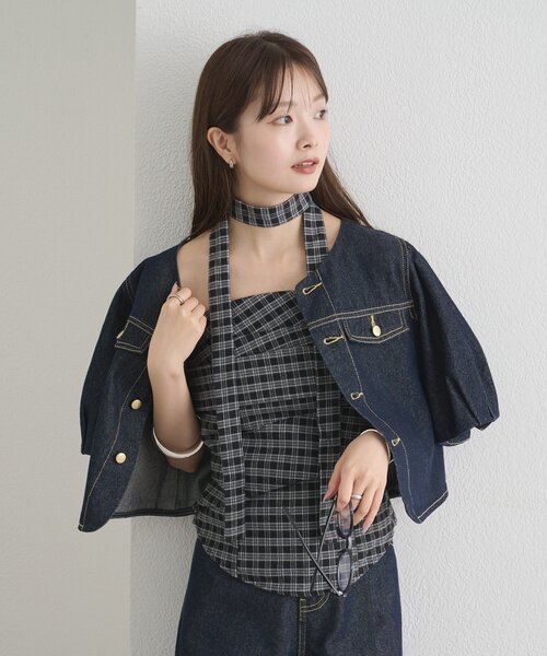 mystic(ミスティック)の「【BLK/WEB限定】チョーカー付き起毛チェックベアビスチェ(シャツ/ブラウス・レディース・ブラック/ネイビー/ブラウン・FREE)」の4枚目の写真