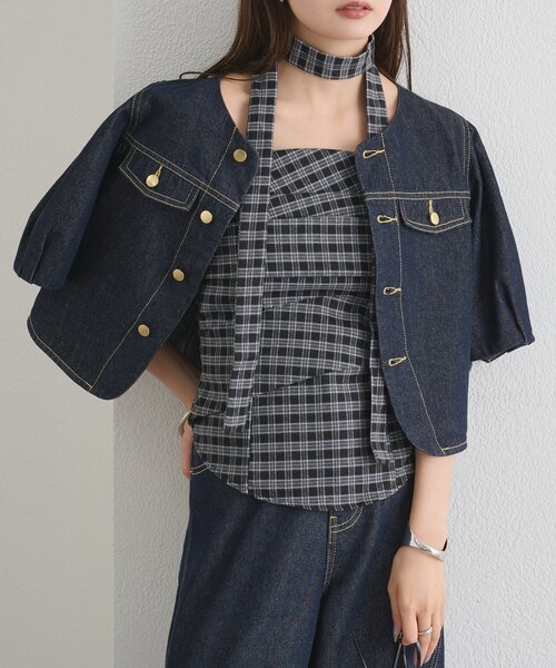 mystic(ミスティック)の「【BLK/WEB限定】チョーカー付き起毛チェックベアビスチェ(シャツ/ブラウス・レディース・ブラック/ネイビー/ブラウン・FREE)」の5枚目の写真