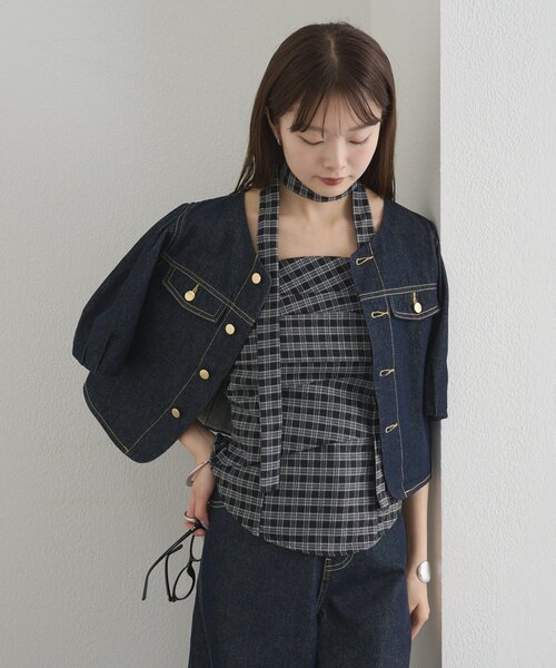mystic(ミスティック)の「【BLK/WEB限定】チョーカー付き起毛チェックベアビスチェ(シャツ/ブラウス・レディース・ブラック/ネイビー/ブラウン・FREE)」の11枚目の写真