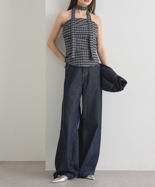 mystic(ミスティック)の「【BLK/WEB限定】チョーカー付き起毛チェックベアビスチェ(シャツ/ブラウス・レディース・ブラック/ネイビー/ブラウン・FREE)」の12枚目の写真