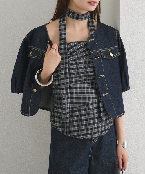 mystic(ミスティック)の「【BLK/WEB限定】チョーカー付き起毛チェックベアビスチェ(シャツ/ブラウス・レディース・ブラック/ネイビー/ブラウン・FREE)」の16枚目の写真
