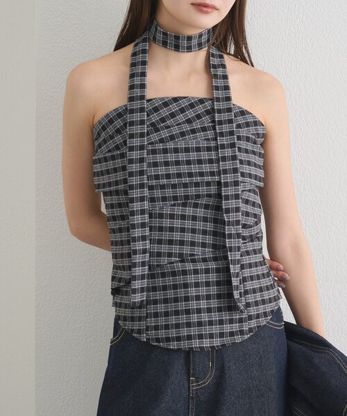 mystic(ミスティック)の「【BLK/WEB限定】チョーカー付き起毛チェックベアビスチェ(シャツ/ブラウス・レディース・ブラック/ネイビー/ブラウン・FREE)」の18枚目の写真
